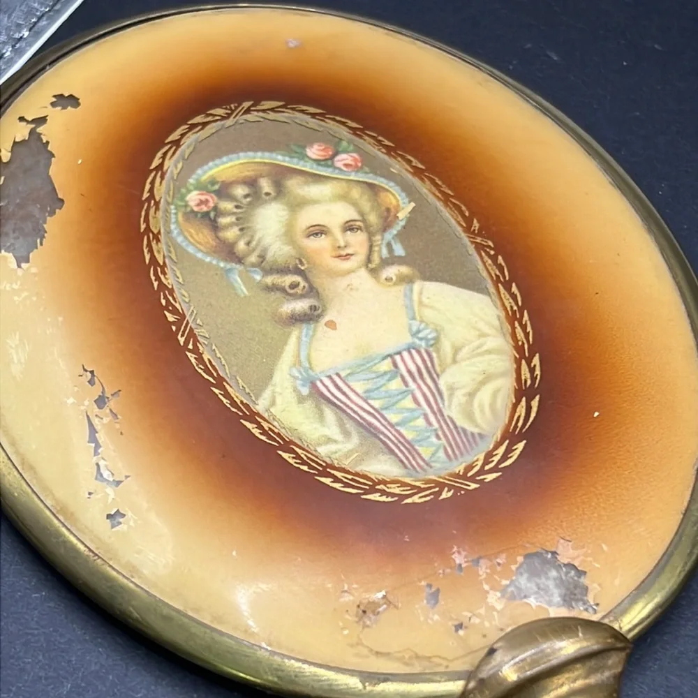 Vintage cameo hand mirror and brush set